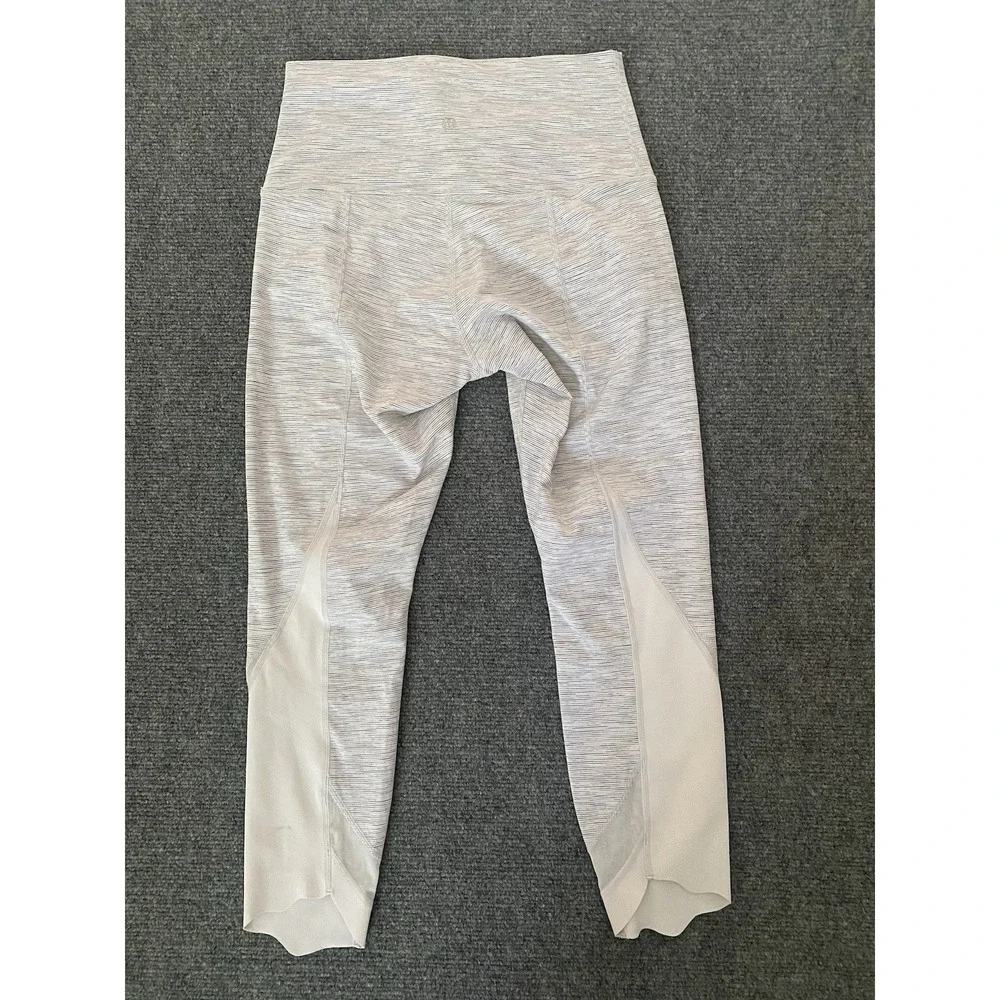 Lululemon Leggings Wunder Under Crop Scallop Hem Gray White Stripes No Tag